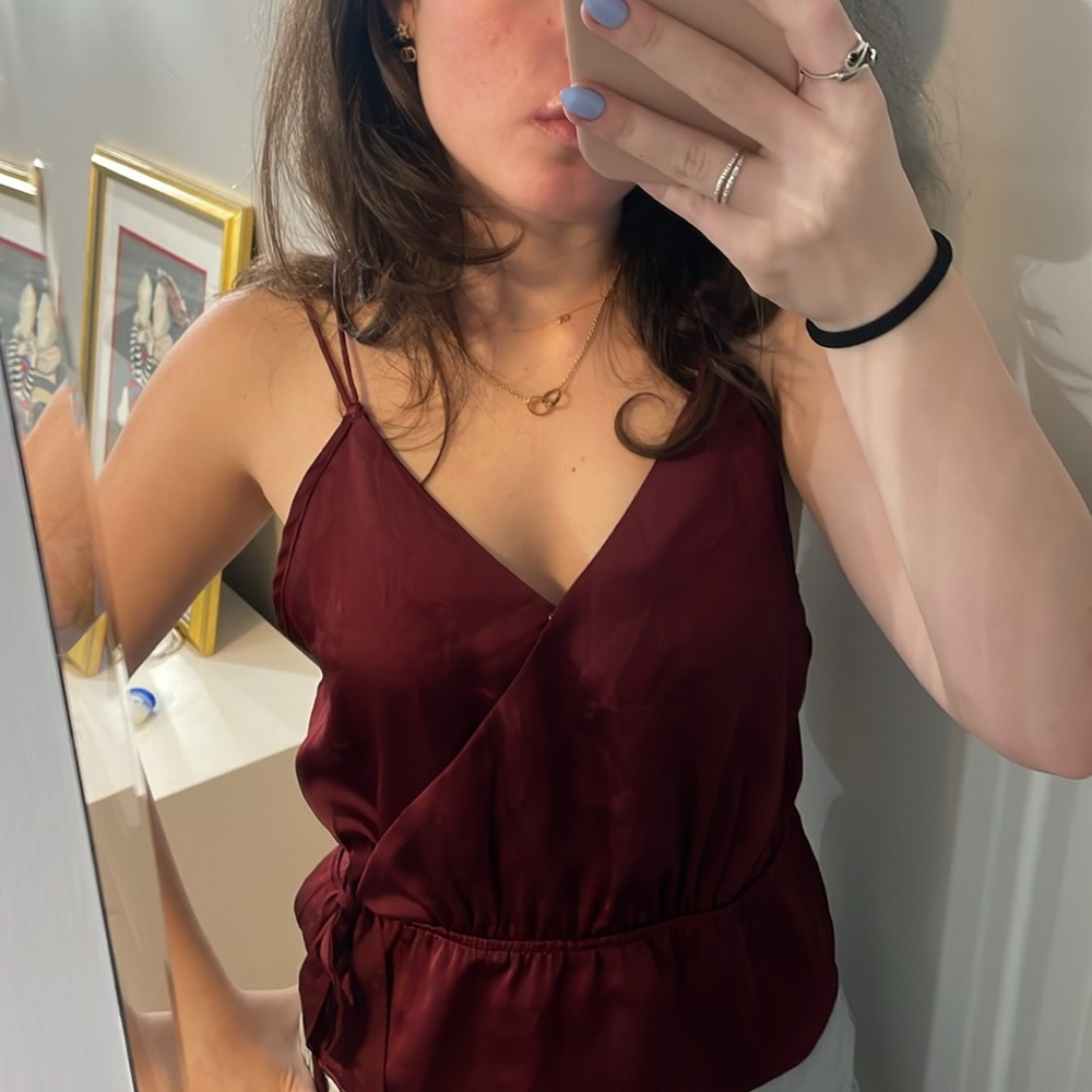 Love Culture Red Wrap Camisole Peplum Top